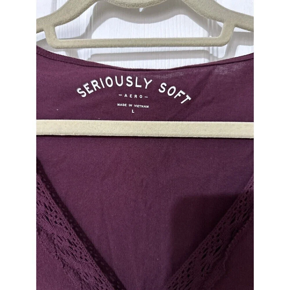 Aeropostale Seriously Soft Long Sleeve Crop Top Y2K Burgundy Size Large L